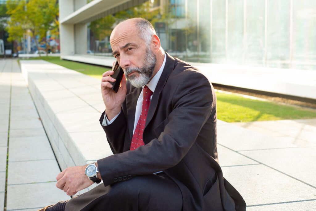 businessman talking on smartphone and looking aside